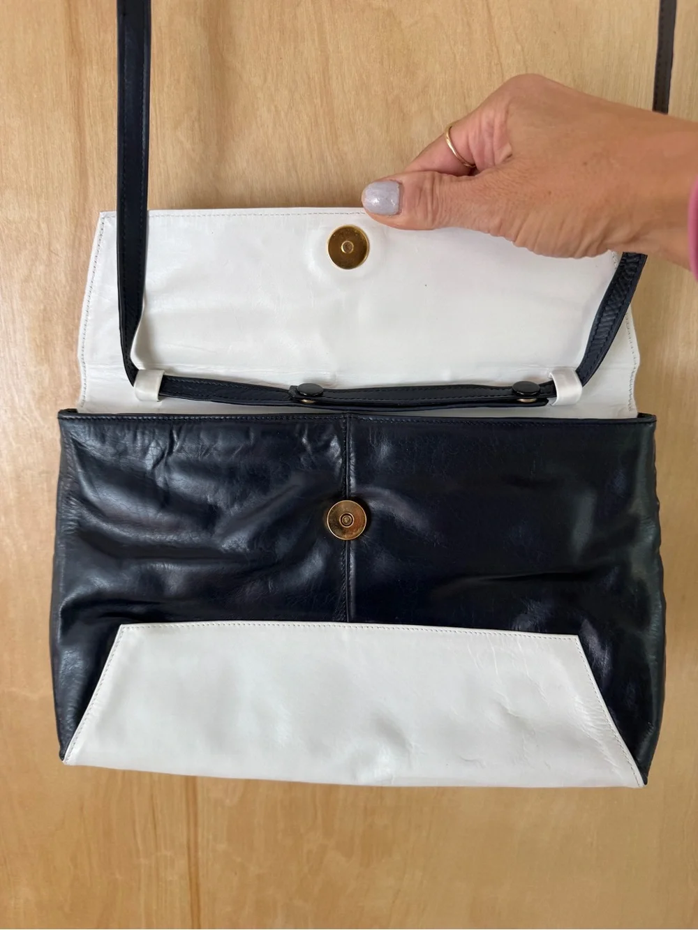 Vintage Charles Jourdan Paris Dark Navy & White Leather Convertible Shoulder Bag